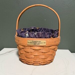 Longaberger Discovery Basket with Dark Purple Fabric Liner 1992